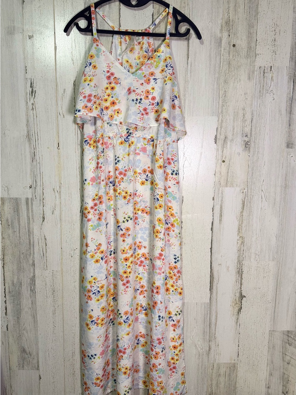 LC Lauren Conrad Floral Print Maxi Dress Size M Spaghetti Strap Ruffle Detail - Picture 2 of 7